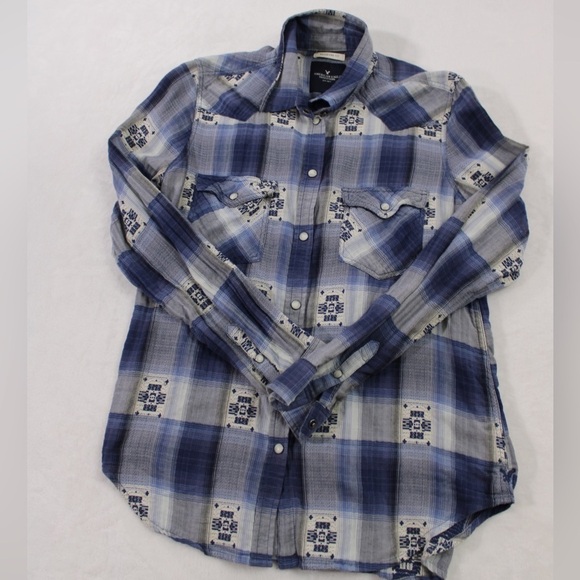 American Eagle Western Long Sleeve Plaid Pearl Snap‎ Button Down Women's Small - Picture 1 of 16